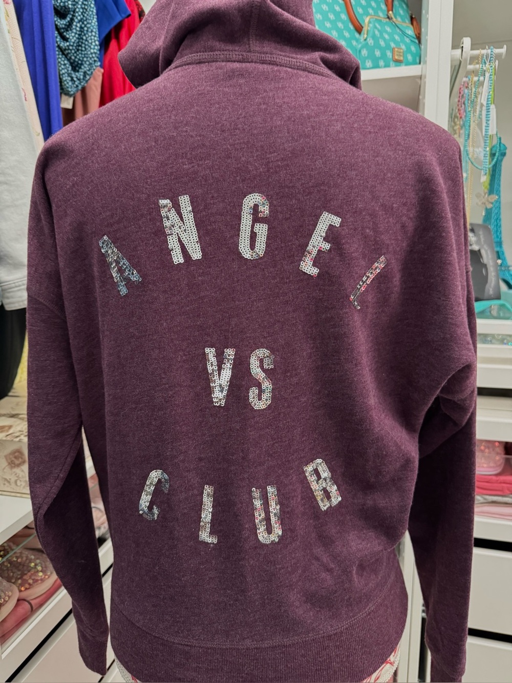 NWOT Victoria’s Secret Angel VS Club Sequin Zip-Up Hoodie -Burgundy